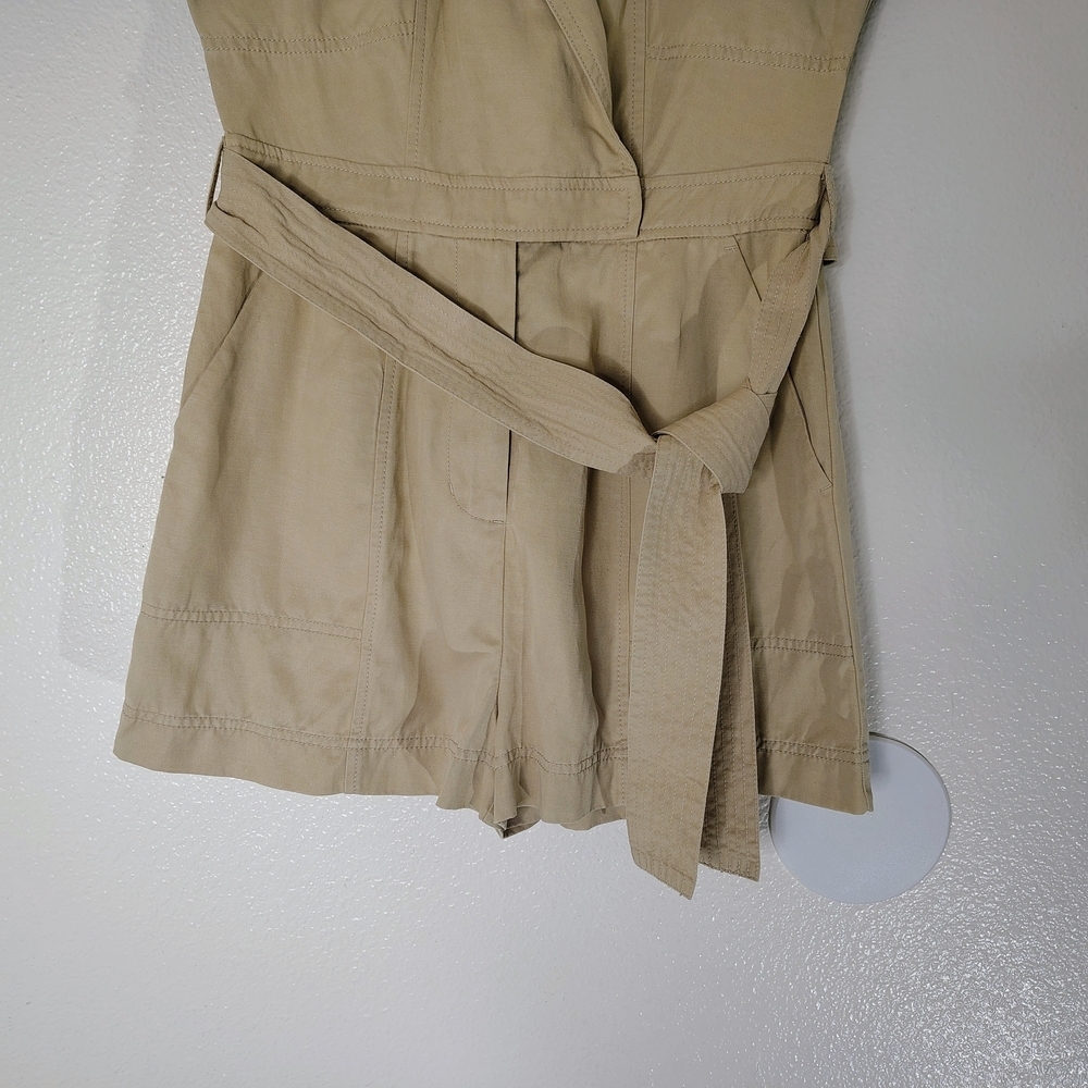 Madewell Beige Utility Romper Belted Short Sleeve Five Pockets Sz 6 Linen Blend - Picture 4 of 16